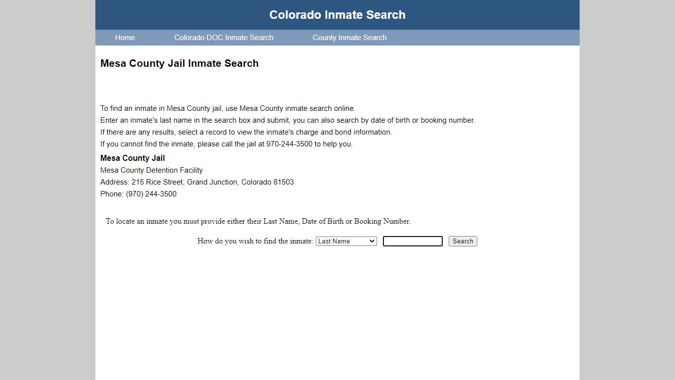 Mesa County Jail Inmate Search