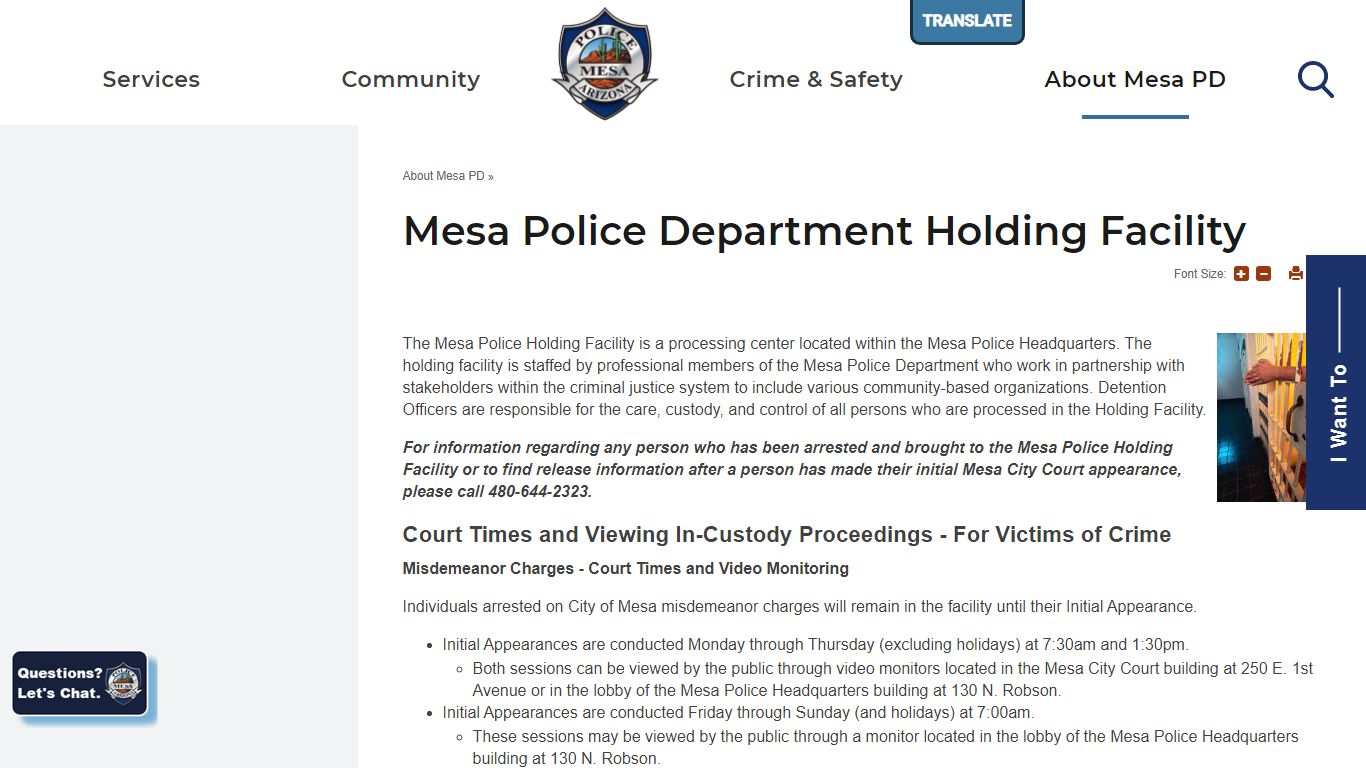 Holding Facility (Jail) | Mesa Police